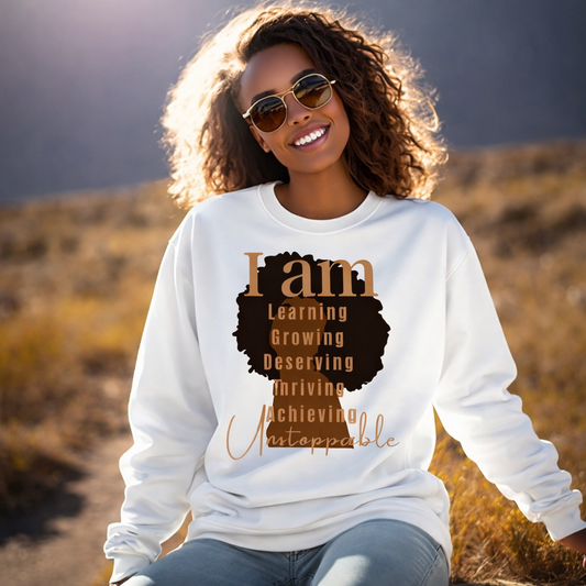I Am Unstoppable Affirmation Afro Woman Graphic Sweatshirt, Zip Hoodie, Hoodie & T-shirt