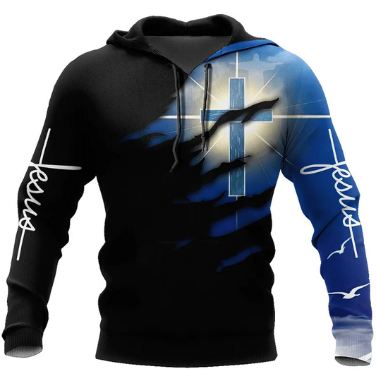 Jesus Cross Faith Hoodie – Bold Christian All-Over Print Hoodie, Zip Hoodie, Sweatshirt & T-shirt