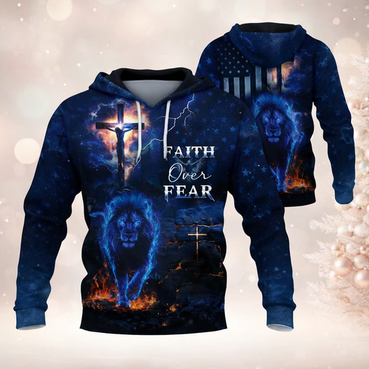 Jesus Faith Hoodie – Lion of Judah Faith Over Fear Christian Hoodie, Zip Hoodie, Sweatshirt & T-shirt